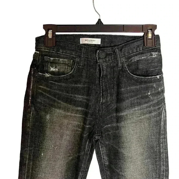 Moussy Vintage Black Distressed Diana Skinny Denim Jeans Frayed Size 24 - Picture 3 of 10